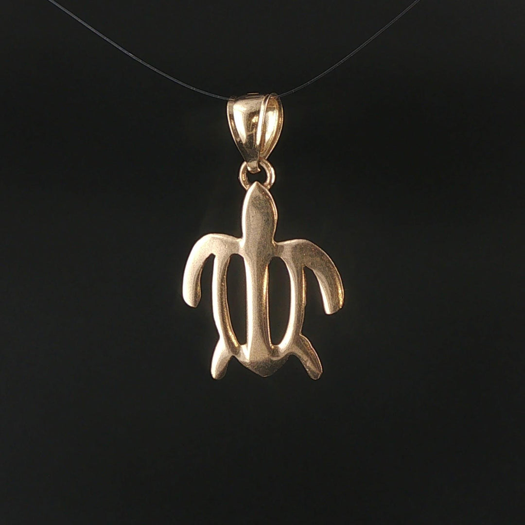 14k Yellow Gold 1.3g Flat Turtle Charm Pendant 1"