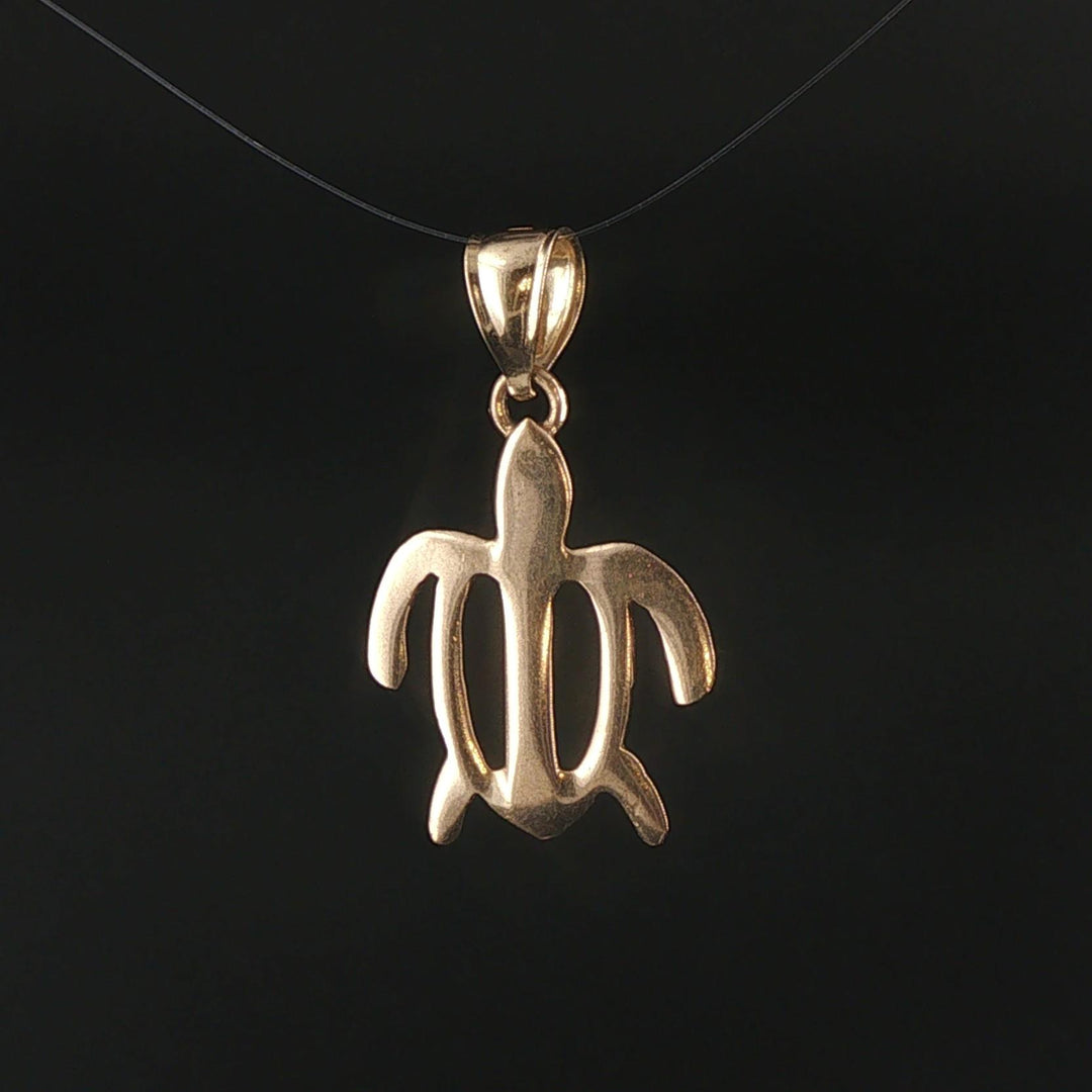 14k Yellow Gold 1.3g Flat Turtle Charm Pendant 1"