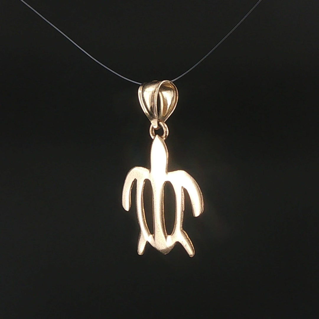 14k Yellow Gold 1.3g Flat Turtle Charm Pendant 1"