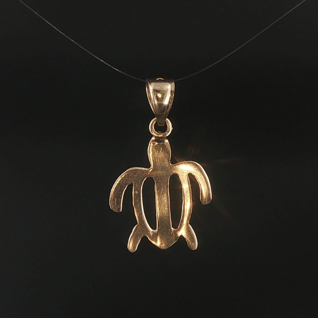 14k Yellow Gold 1.3g Flat Turtle Charm Pendant 1"