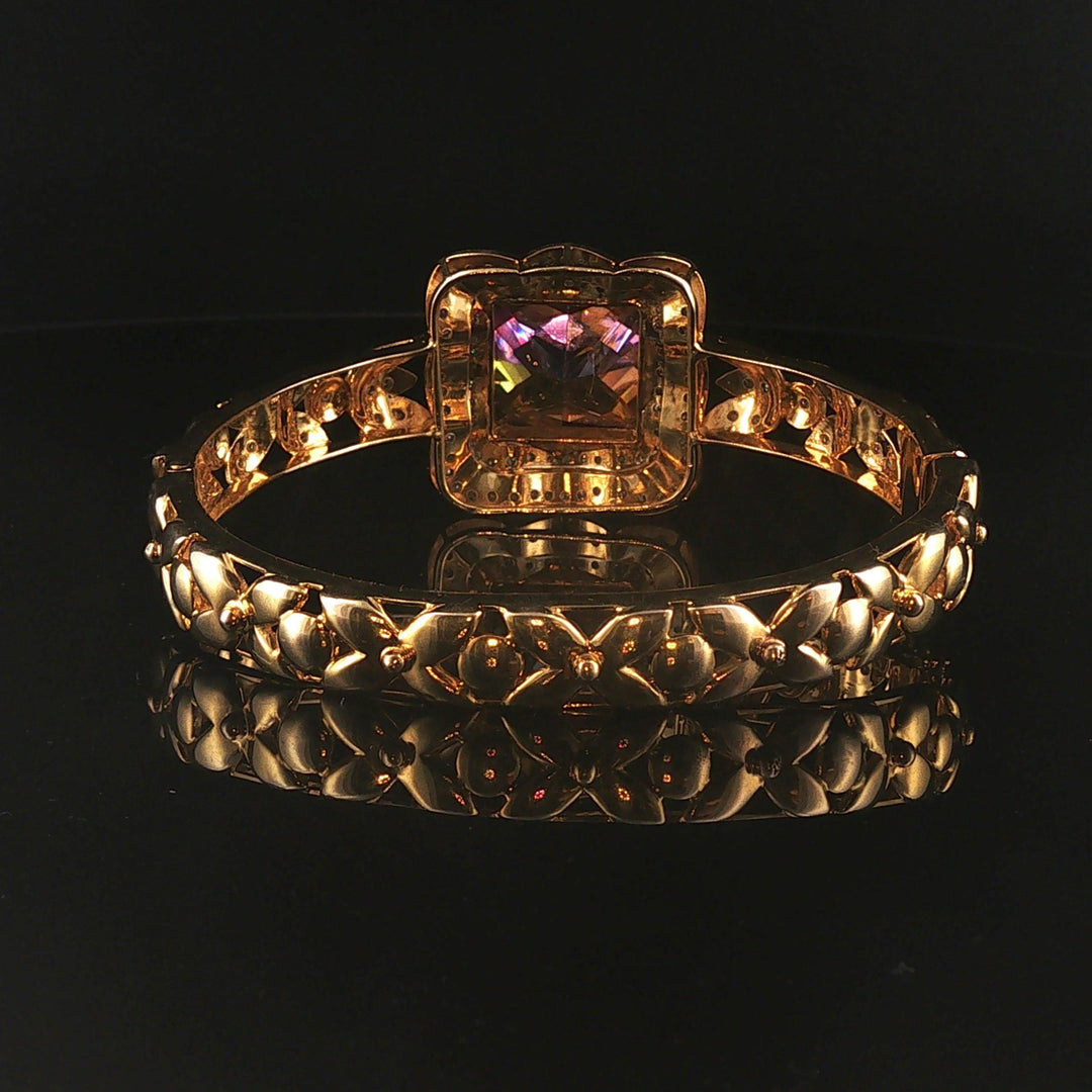 14k Yellow Gold Mystic Topaz and 1.25cttw Diamond Heavy Bangle Bracelet 7.25"