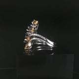 18k White Gold Blue Sapphire White and Yellow Diamond Ring Size 7