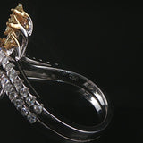 18k White Gold Blue Sapphire White and Yellow Diamond Ring Size 7
