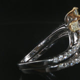 18k White Gold Blue Sapphire White and Yellow Diamond Ring Size 7