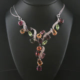 18k White Gold Mulit Color Tourmaline and Diamond Drop Necklace Italy 16.5"