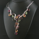 18k White Gold Mulit Color Tourmaline and Diamond Drop Necklace Italy 16.5"