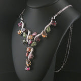 18k White Gold Mulit Color Tourmaline and Diamond Drop Necklace Italy 16.5"