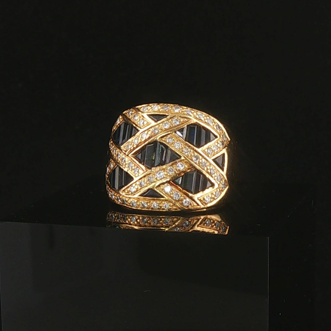 LeVian 18k Yellow Gold Blue Sapphire and 0.50cttw Diamond Solid Ring Size 6