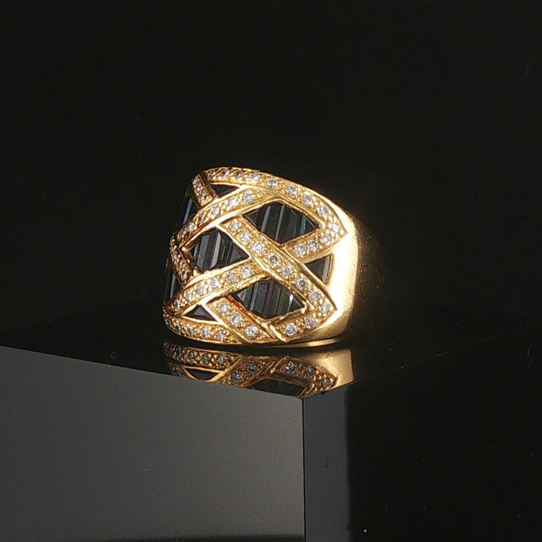 LeVian 18k Yellow Gold Blue Sapphire and 0.50cttw Diamond Solid Ring Size 6
