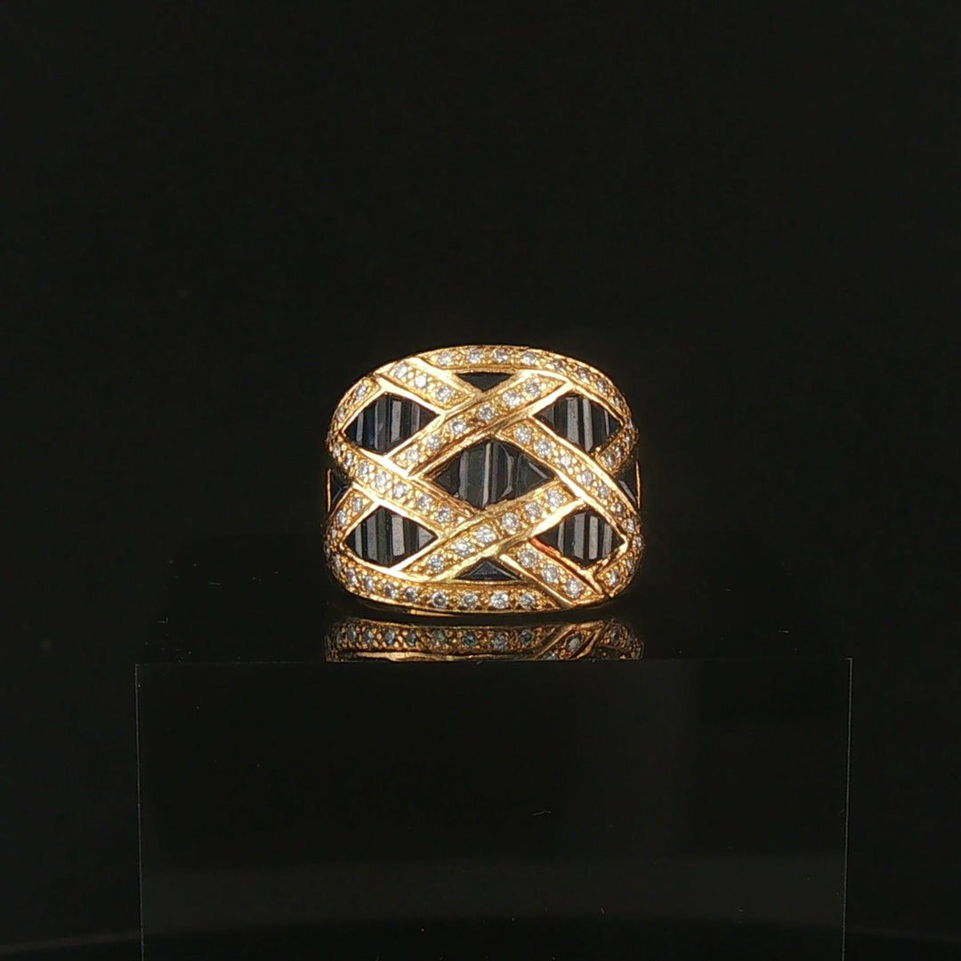 LeVian 18k Yellow Gold Blue Sapphire and 0.50cttw Diamond Solid Ring Size 6
