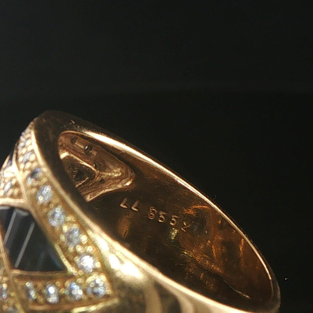 LeVian 18k Yellow Gold Blue Sapphire and 0.50cttw Diamond Solid Ring Size 6