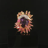 18k Rose Gold Amethyst Pink Sapphire and Diamond Large Swan Ring Size 7