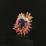 18k Rose Gold Amethyst Pink Sapphire and Diamond Large Swan Ring Size 7