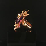 18k Rose Gold Amethyst Pink Sapphire and Diamond Large Swan Ring Size 7
