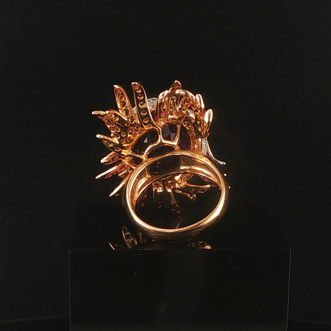18k Rose Gold Amethyst Pink Sapphire and Diamond Large Swan Ring Size 7