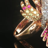 18k Rose Gold Amethyst Pink Sapphire and Diamond Large Swan Ring Size 7