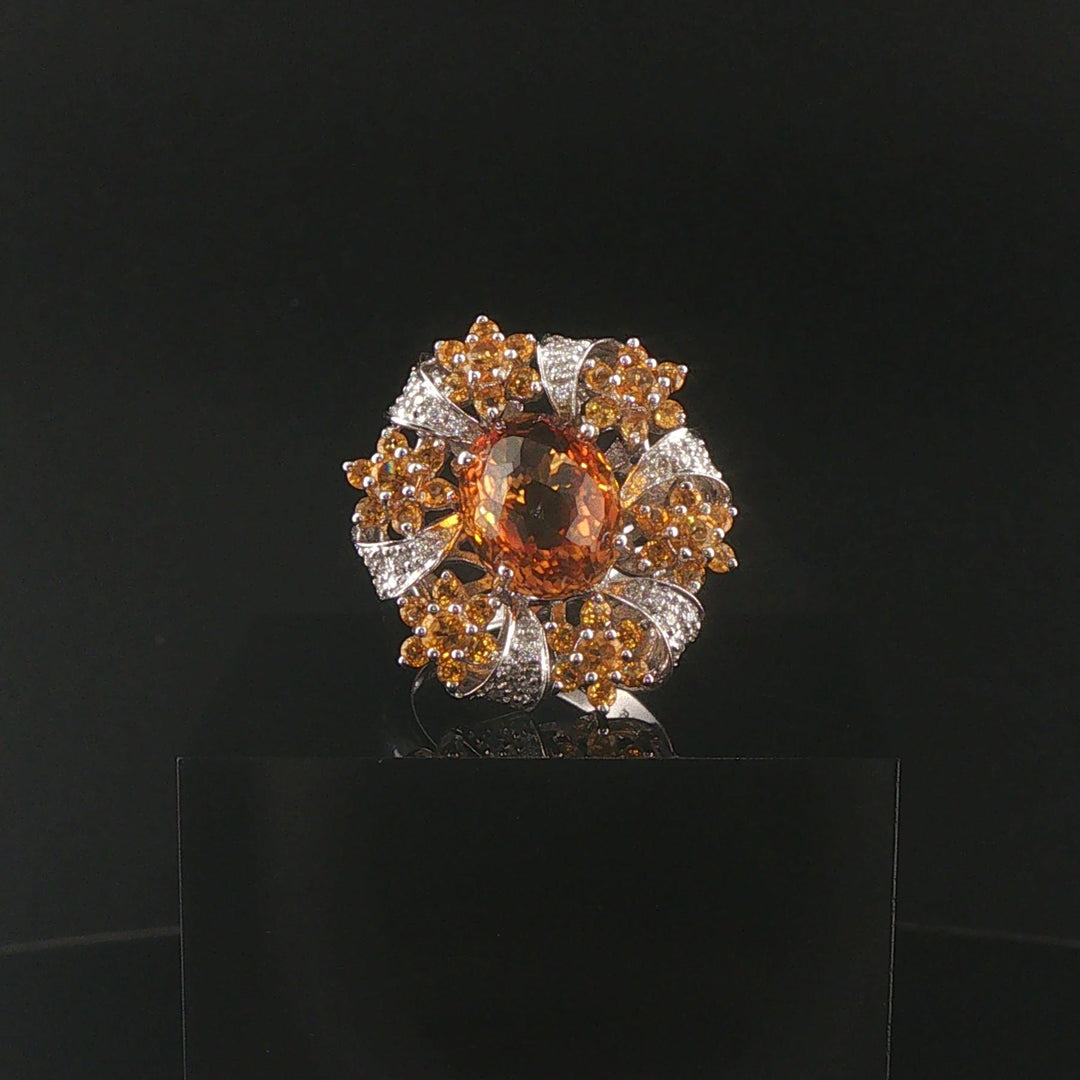 18k White Gold Citrine and Diamond Large Halo Ring Size 7