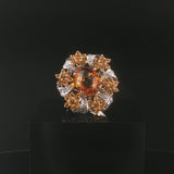 18k White Gold Citrine and Diamond Large Halo Ring Size 7