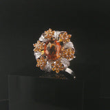 18k White Gold Citrine and Diamond Large Halo Ring Size 7