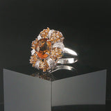 18k White Gold Citrine and Diamond Large Halo Ring Size 7