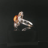 18k White Gold Citrine and Diamond Large Halo Ring Size 7