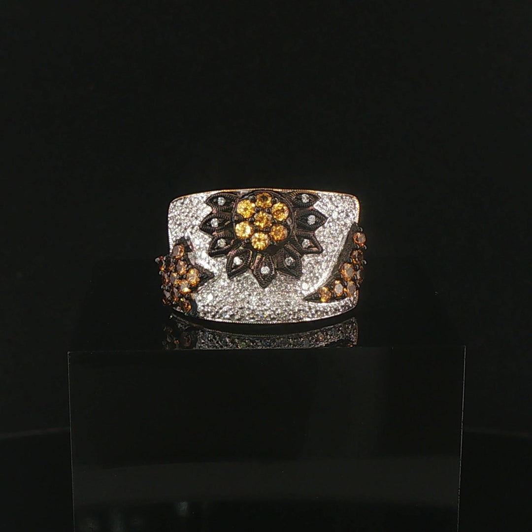 LeVian 18k Yellow Gold Orange Sapphire and Diamond Ring Size 7
