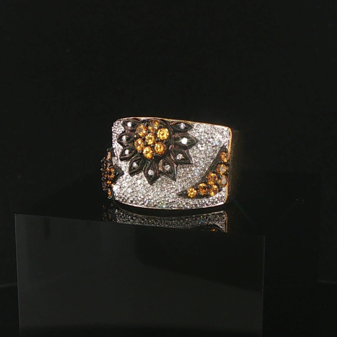 LeVian 18k Yellow Gold Orange Sapphire and Diamond Ring Size 7
