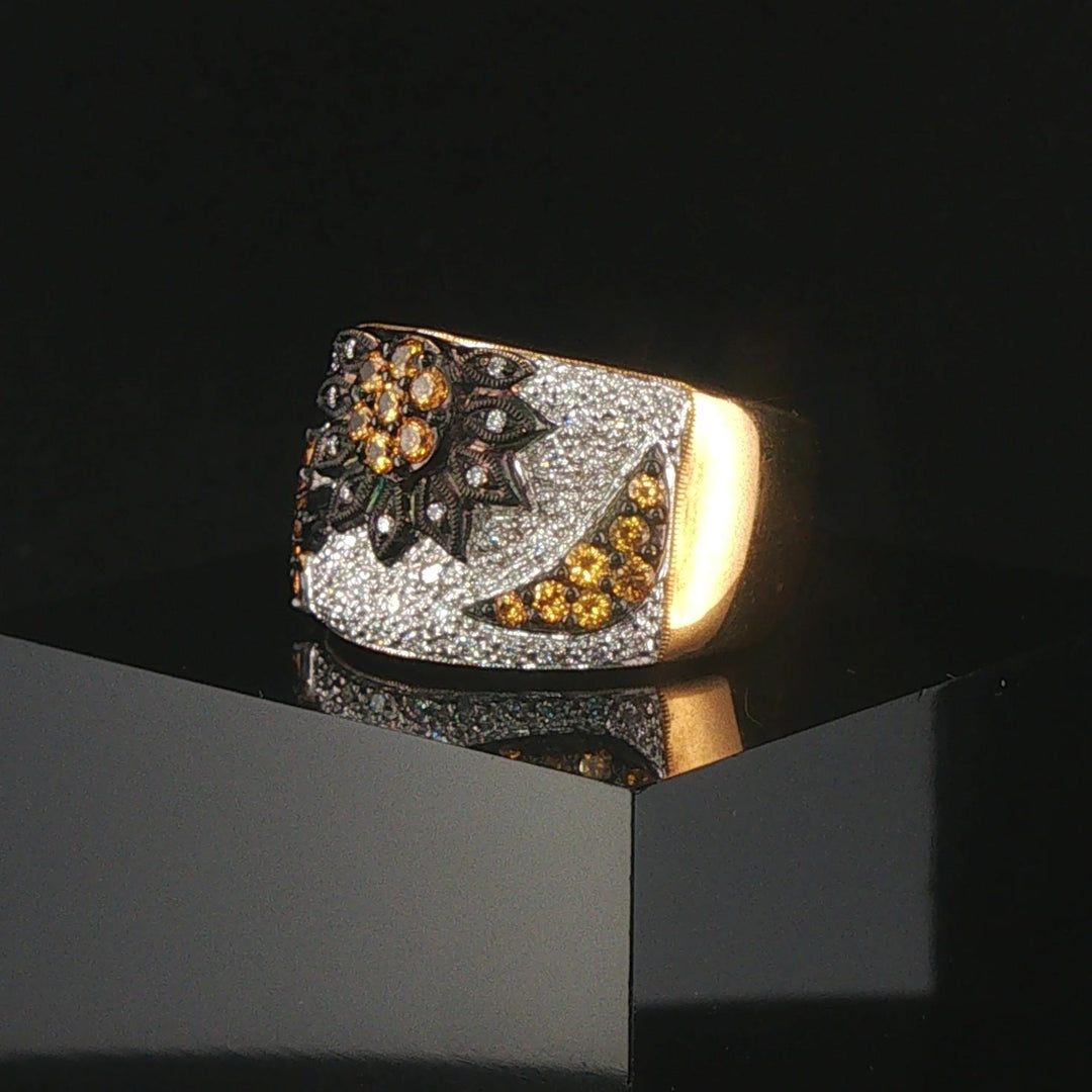 LeVian 18k Yellow Gold Orange Sapphire and Diamond Ring Size 7