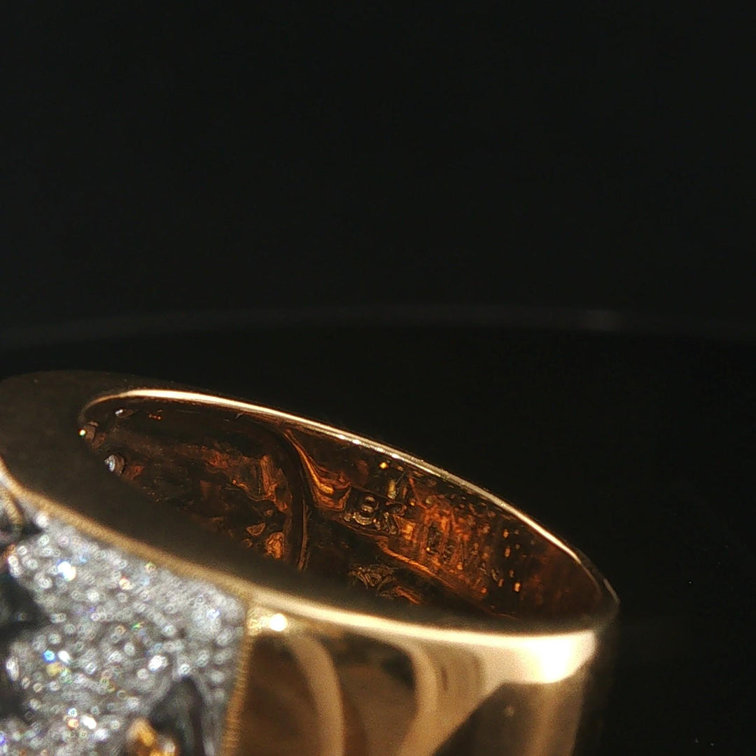 LeVian 18k Yellow Gold Orange Sapphire and Diamond Ring Size 7