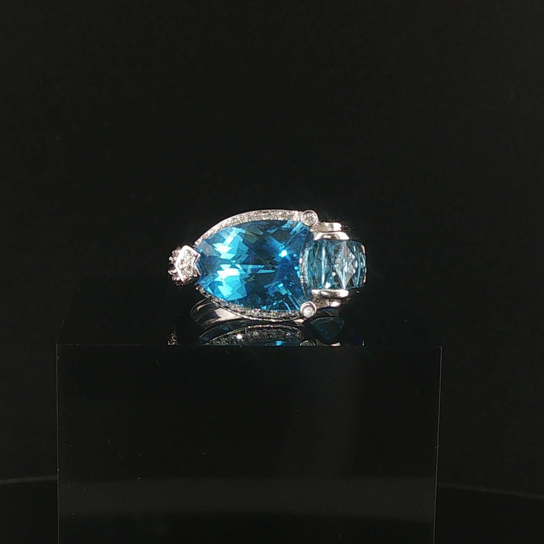 Bellarri 18k White Gold Blue Topaz and Diamond Ring Size 7