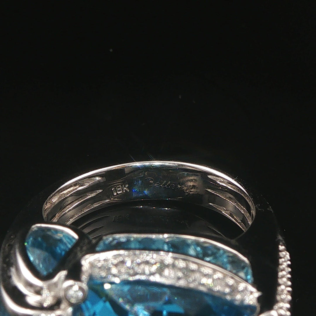 Bellarri 18k White Gold Blue Topaz and Diamond Ring Size 7