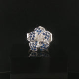 18k White Gold Blue Sapphire and Diamond Floral Ring Size 6