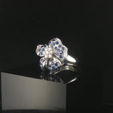 18k White Gold Blue Sapphire and Diamond Floral Ring Size 6