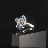 18k White Gold Blue Sapphire and Diamond Floral Ring Size 6