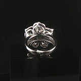 18k White Gold Blue Sapphire and Diamond Floral Ring Size 6