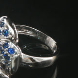 18k White Gold Blue Sapphire and Diamond Floral Ring Size 6