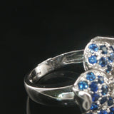 18k White Gold Blue Sapphire and Diamond Floral Ring Size 6