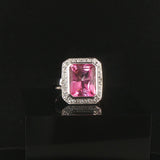 14k White Gold Pink Topaz and Diamond Ring Size 6
