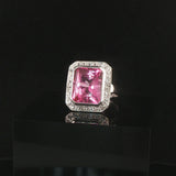 14k White Gold Pink Topaz and Diamond Ring Size 6