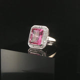 14k White Gold Pink Topaz and Diamond Ring Size 6