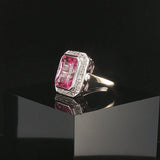 14k White Gold Pink Topaz and Diamond Ring Size 6