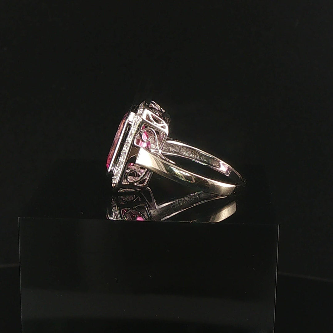 14k White Gold Pink Topaz and Diamond Ring Size 6