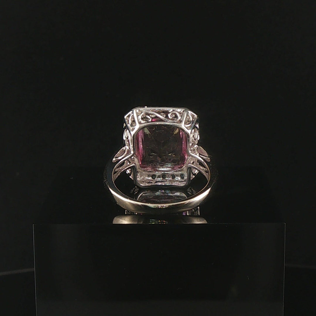 14k White Gold Pink Topaz and Diamond Ring Size 6