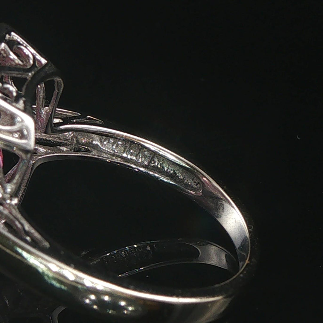 14k White Gold Pink Topaz and Diamond Ring Size 6