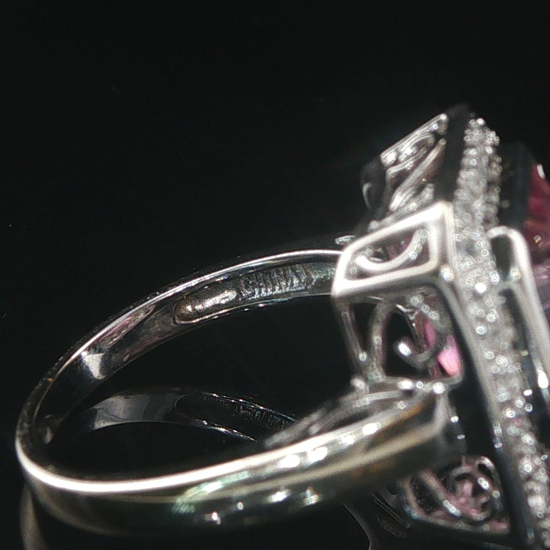 14k White Gold Pink Topaz and Diamond Ring Size 6