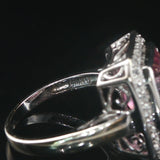 14k White Gold Pink Topaz and Diamond Ring Size 6