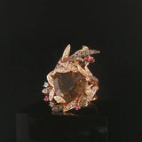 LeVian 14k Rose Gold Smoky Quartz Multi Gemstone and Diamond Large Ring Size 9.5