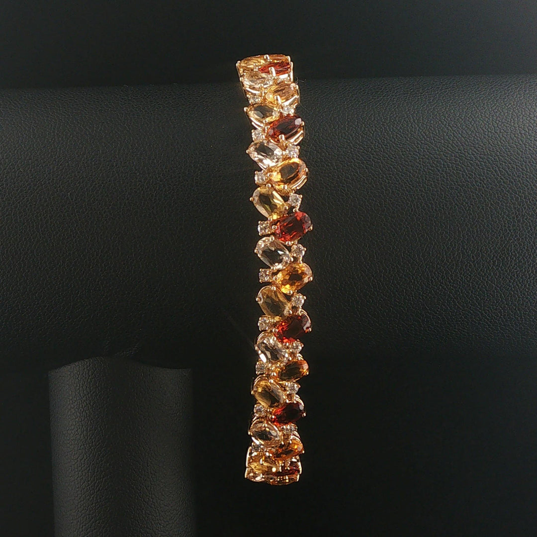 Sonia B 14k Yellow Gold 22cttw Citrine and 1cttw Diamond Link Bracelet 7.75"