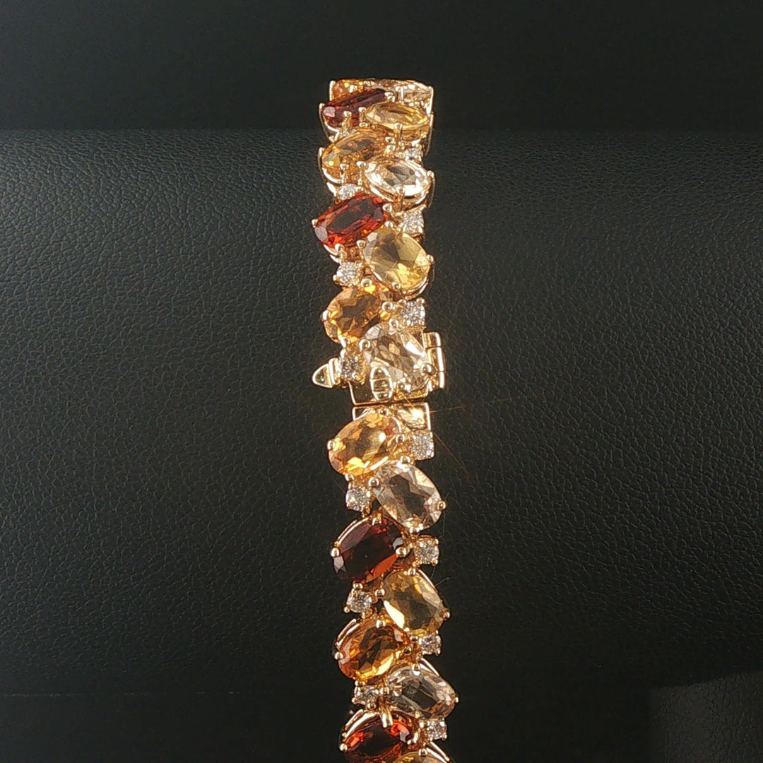 Sonia B 14k Yellow Gold 22cttw Citrine and 1cttw Diamond Link Bracelet 7.75"