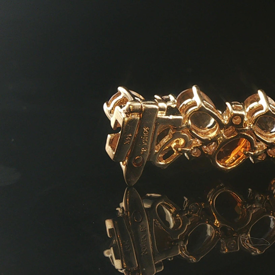 Sonia B 14k Yellow Gold 22cttw Citrine and 1cttw Diamond Link Bracelet 7.75"